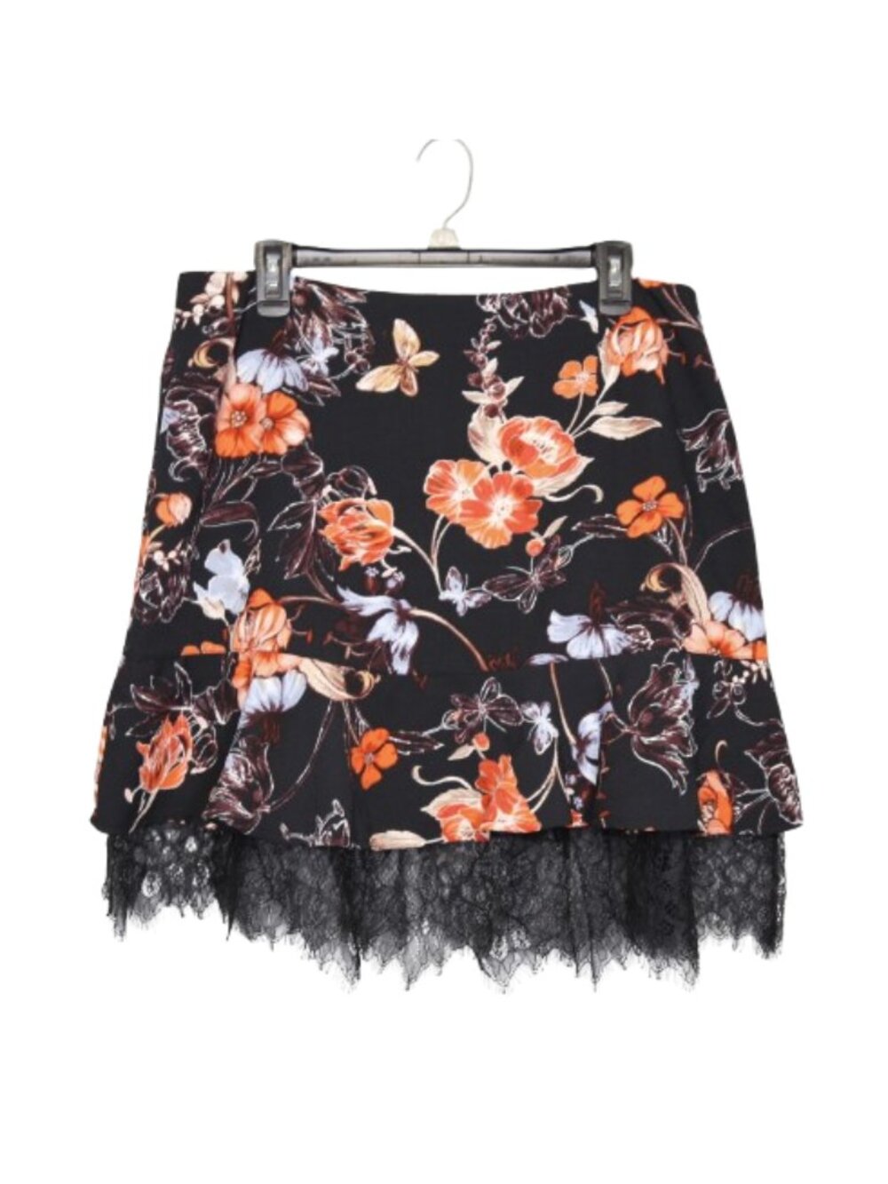 Who What Wear Black Floral Lace-Hem Mini Skirt - 16. Back Zipper. 100% Polyester